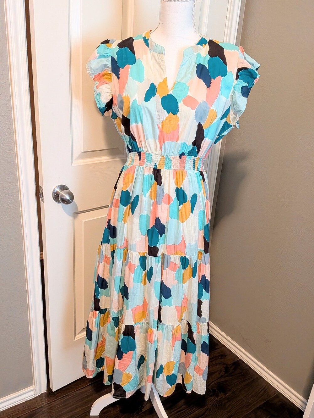 Multicolor Abstract Print Cotton Casual Summer Dress